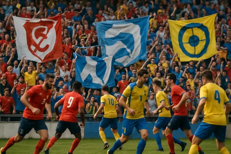 Players competing for the ball in a professional soccer match