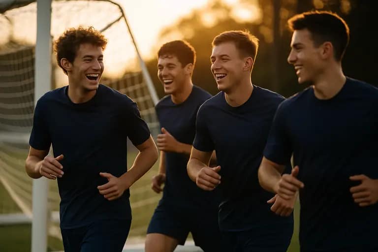 Young players train in small groups during a soccer session