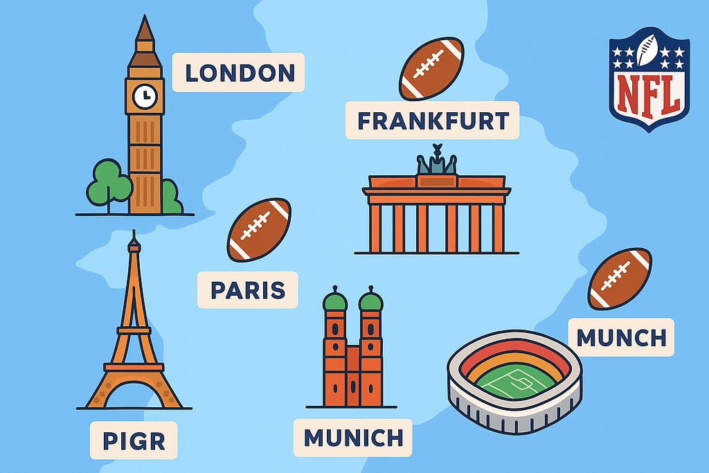 Map highlighting London, Frankfurt, Munich, Paris, and Madrid as top NFL-ready cities for 2026.