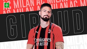 Olivier Giroud in AC Milan kit, close-up headshot