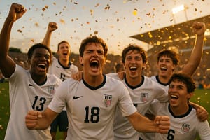 U.S. U-19 Stars celebrating after a youth international soccer goal