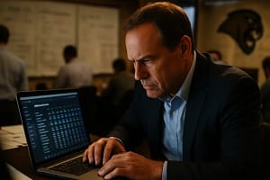 MLS Roster Rules discussion with coaches reviewing squad sheets at a training facility