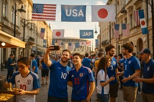 USA Japan U20 players contest midfield during a youth international in Poland