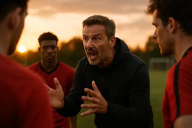 Coach speaking to players during a tactical training session