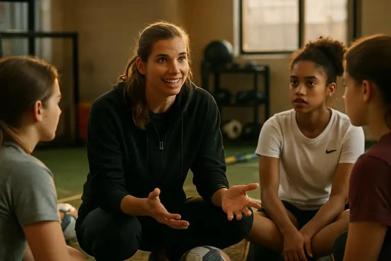 Veteran player speaking with younger teammates during a training session