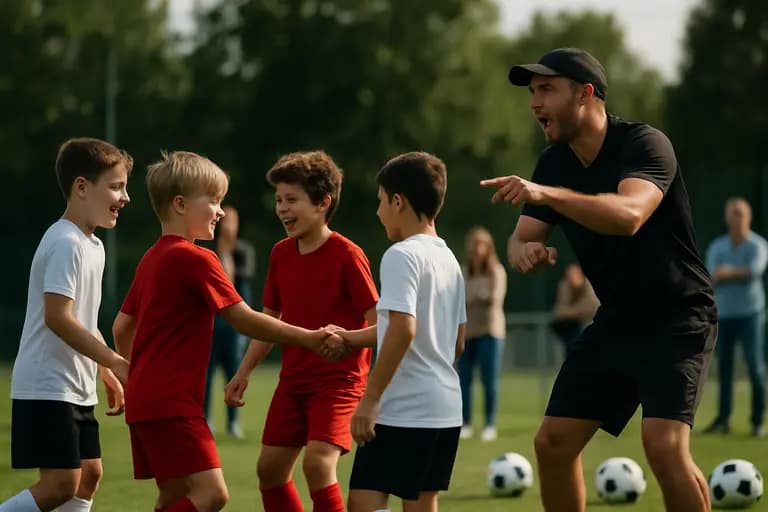 Young soccer players taking part in a structured training drill